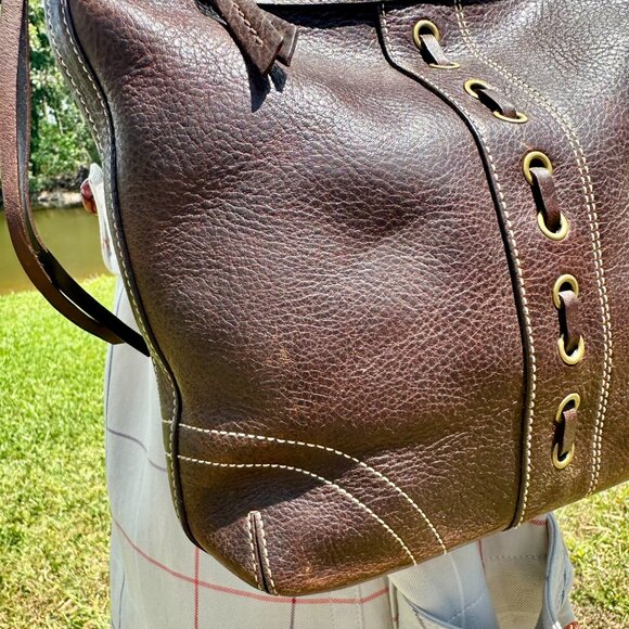 COACH Chelsea Laced Fringe.Duffle Distressed Pebble Leather Chestnut Brown 10399 - Picture 7 of 16